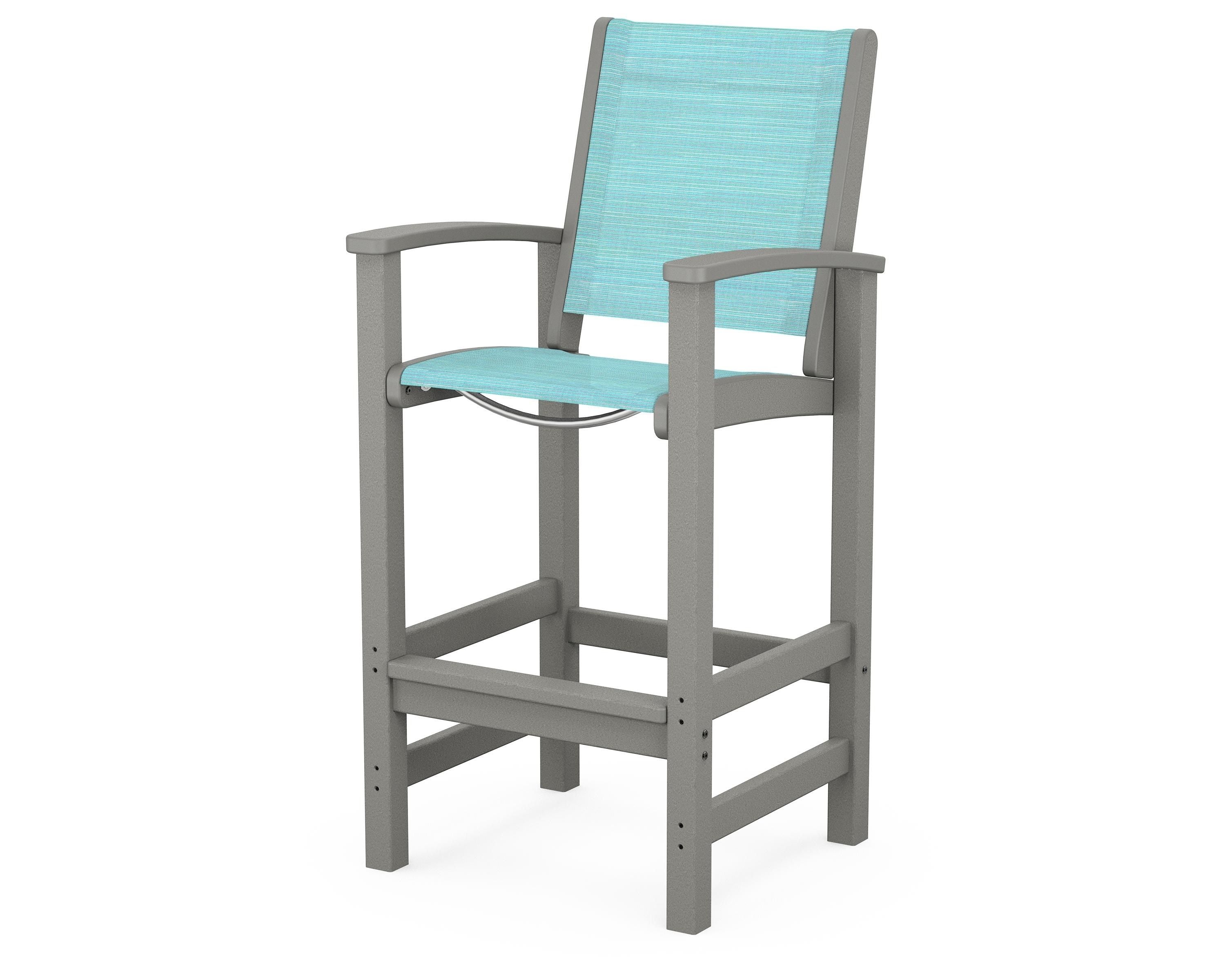 POLYWOOD® Coastal Bar Chair in Slate Grey / Dupioni Aquamarine Sling
