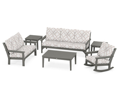 POLYWOOD® Vineyard 6-Piece Deep Seating Set in Slate Grey / Trellis Dune Burlap