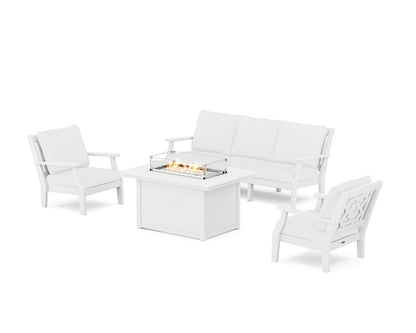 Martha Stewart by POLYWOOD® Chinoiserie Deep Seating Fire Pit Table Set in White / Natural