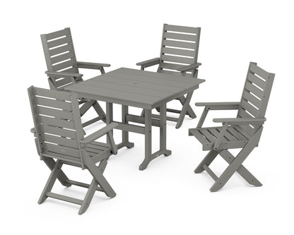 POLYWOOD® Captain Folding Chair 5-Piece Farmhouse Dining Set in Slate Grey