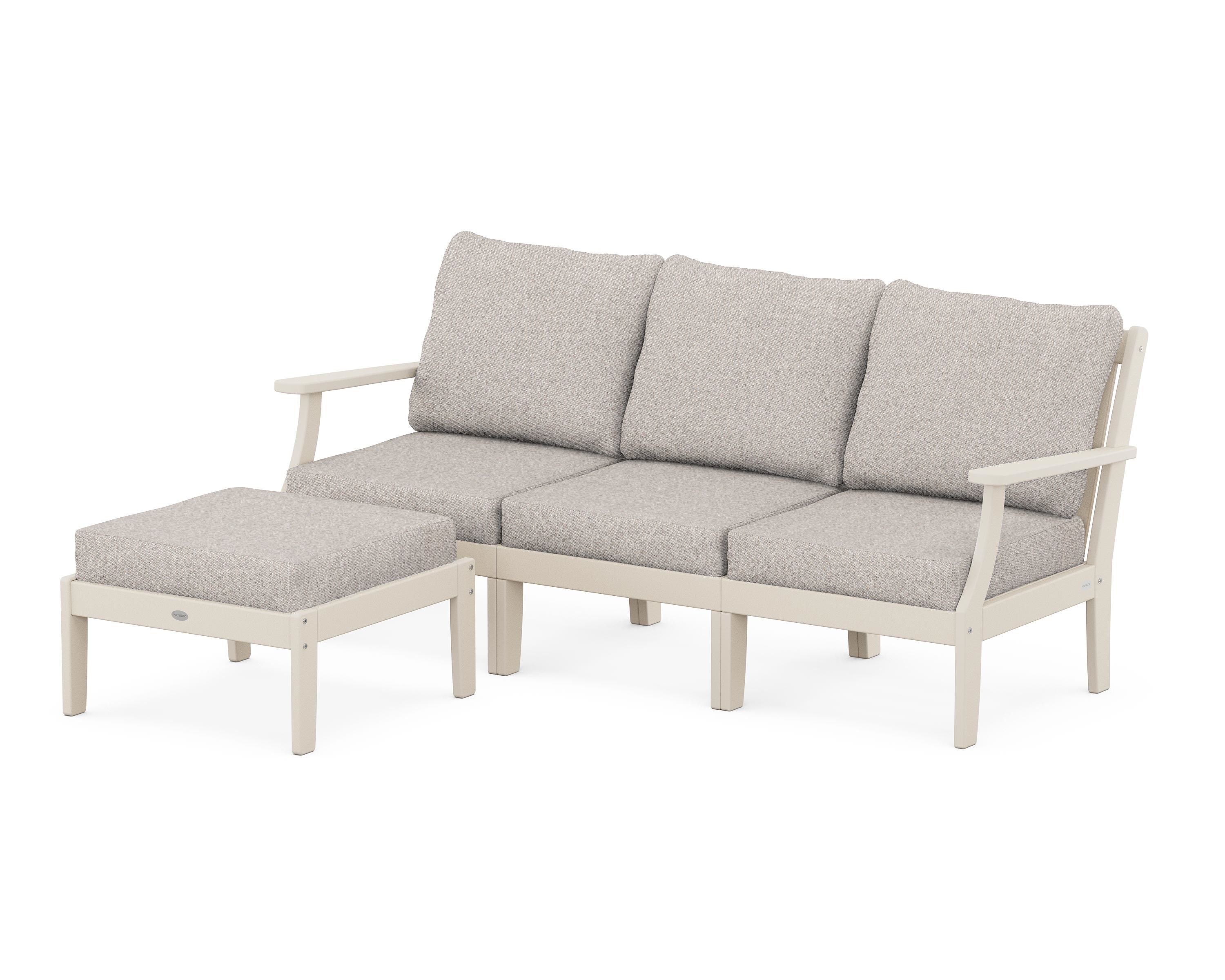 POLYWOOD® Braxton Modular 4-Piece Deep Seating Set with Ottoman in Sand / Weathered Tweed
