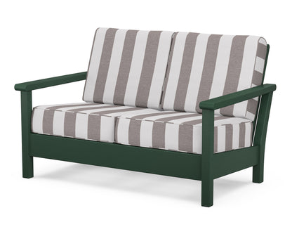 POLYWOOD® Harbour Deep Seating Loveseat in Green / Cabana Stripe Grey Mist