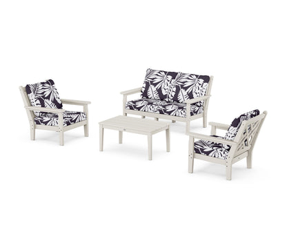 POLYWOOD® Chippendale 4-Piece Deep Seating Set with Loveseat in Sand / Leaf Navy