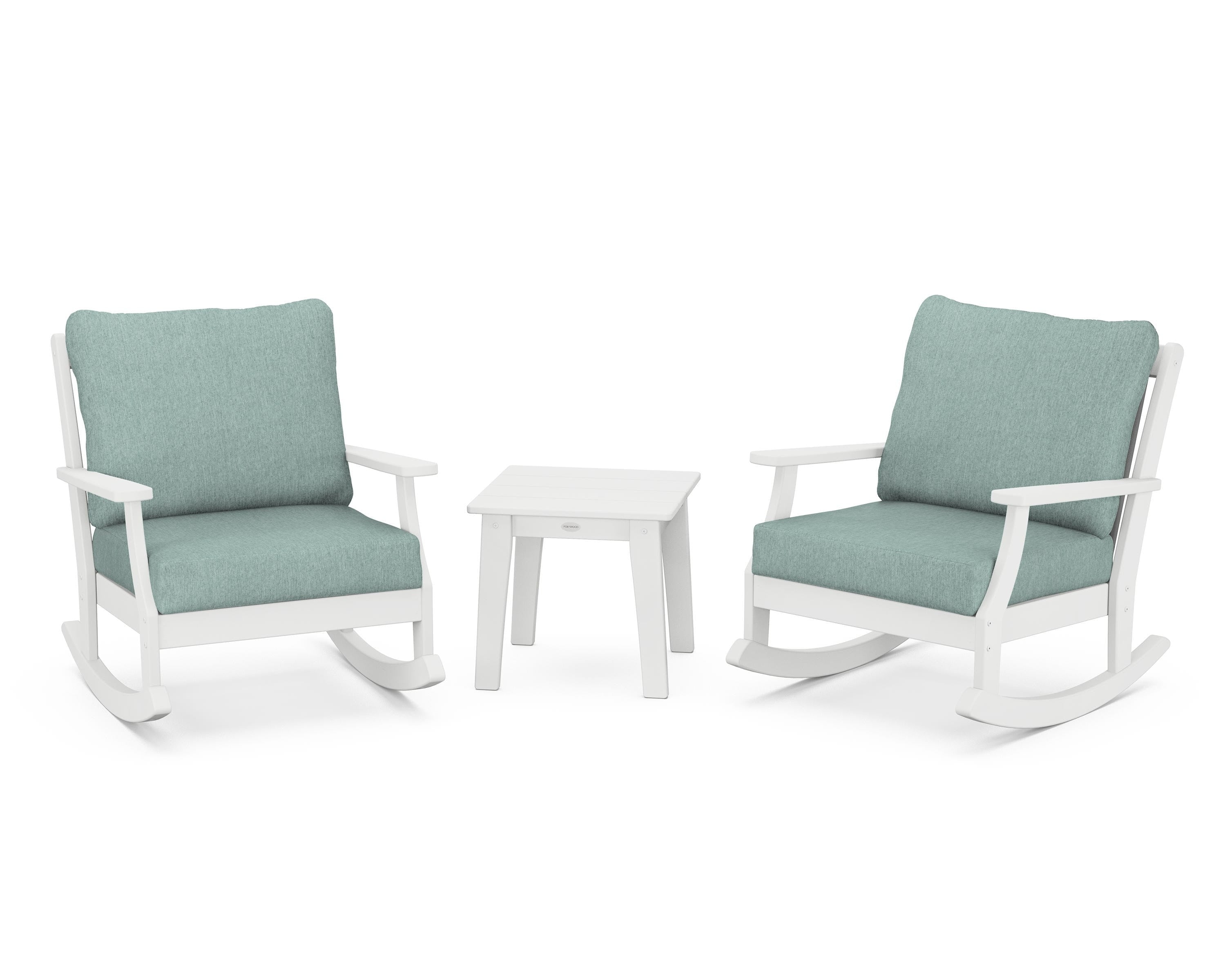 POLYWOOD® Braxton 3-Piece Deep Seating Rocker Set in White / Glacier Spa