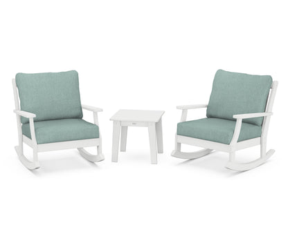 POLYWOOD® Braxton 3-Piece Deep Seating Rocker Set in White / Glacier Spa