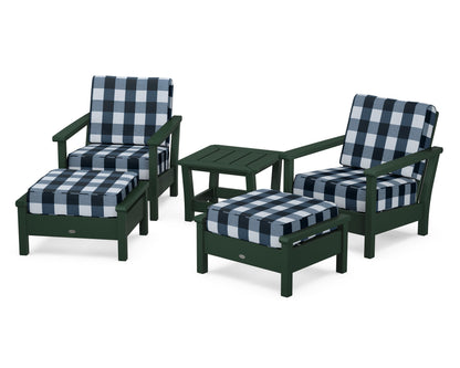 POLYWOOD® Harbour 5-Piece Deep Seating Chair Set in Green / Buffalo Plaid Marine Indigo