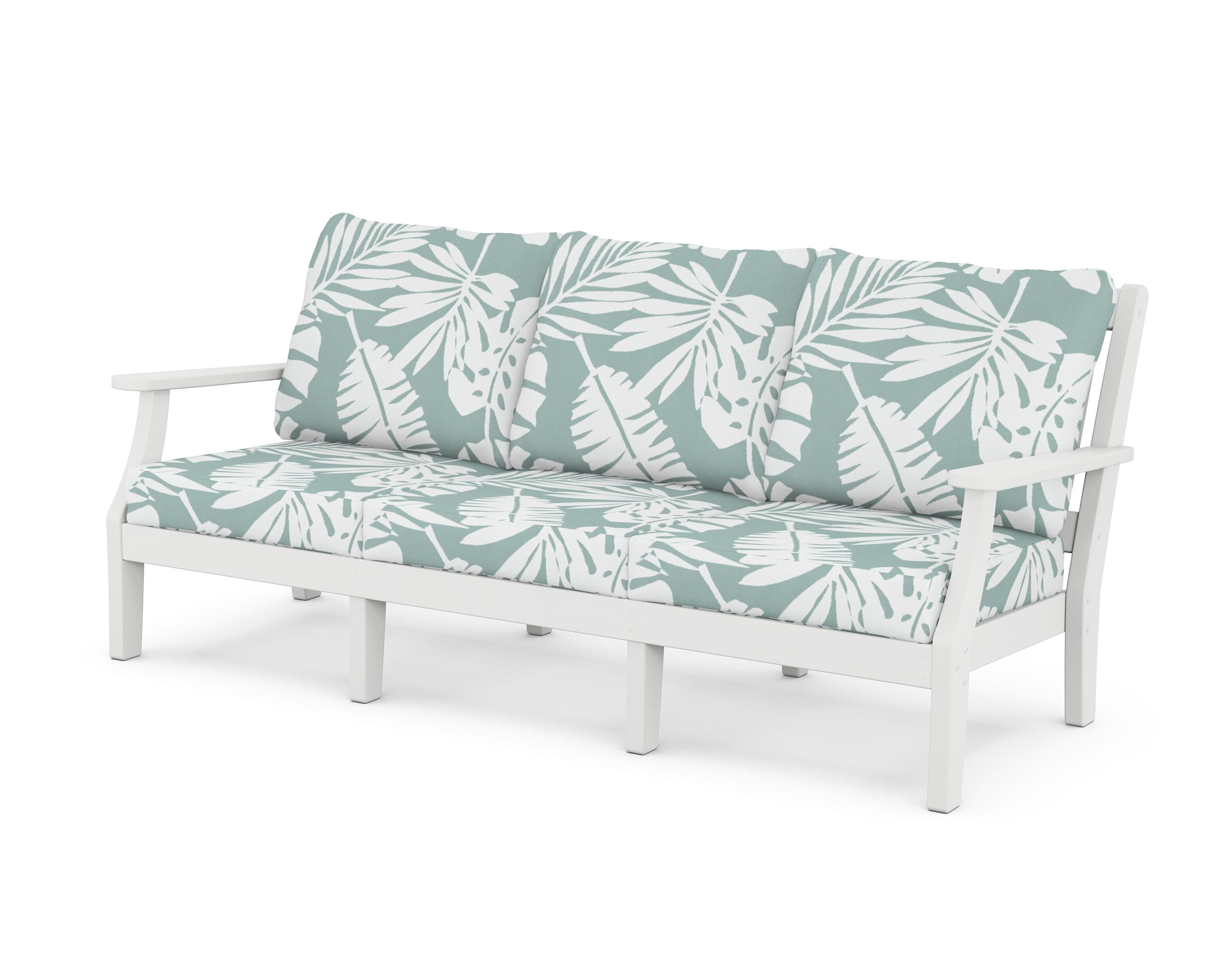 Martha Stewart by POLYWOOD® Chinoiserie Deep Seating Sofa in White / Leaf Glacier Spa