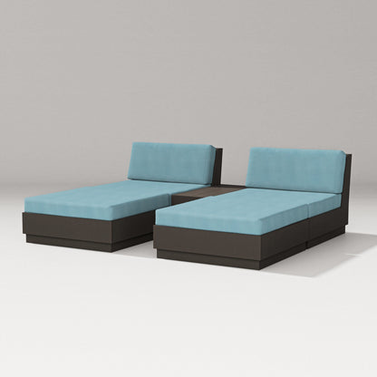 PW Designer Series Elevate Double Chaise Set in Vintage Coffee / Lattice Sky Blue