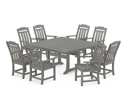 Country Living Cottage 9-Piece Square Farmhouse Dining Set with Trestle Legs in Slate Grey