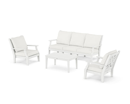 Country Living Wovendale 4-Piece Deep Seating Set with Sofa in White / Natural Linen