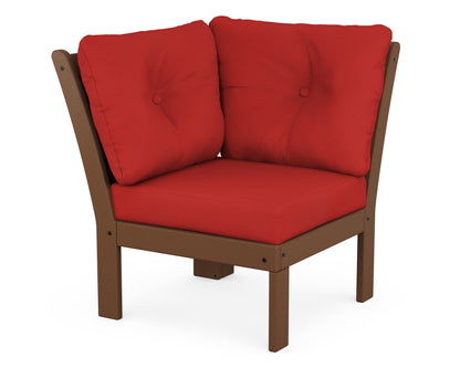 POLYWOOD® Vineyard Modular Corner Chair in Teak / Crimson Linen