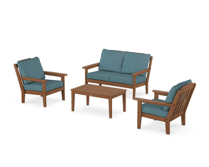 Country Living Cottage 4-Piece Deep Seating Set with Loveseat in Teak / Ocean Teal