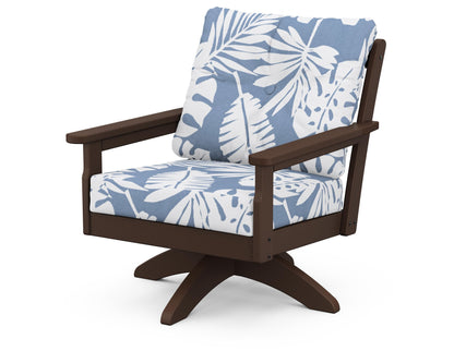 POLYWOOD® Vineyard Deep Seating Swivel Chair in Mahogany / Leaf Sky Blue