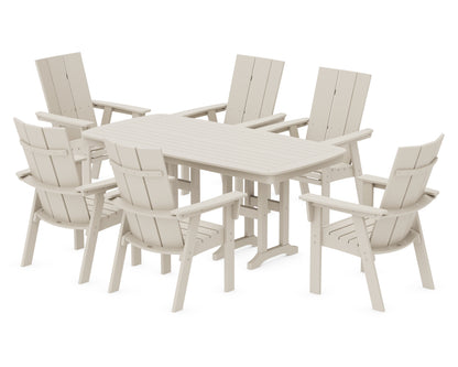 POLYWOOD® Modern Curveback Adirondack 7-Piece Dining Set in Sand