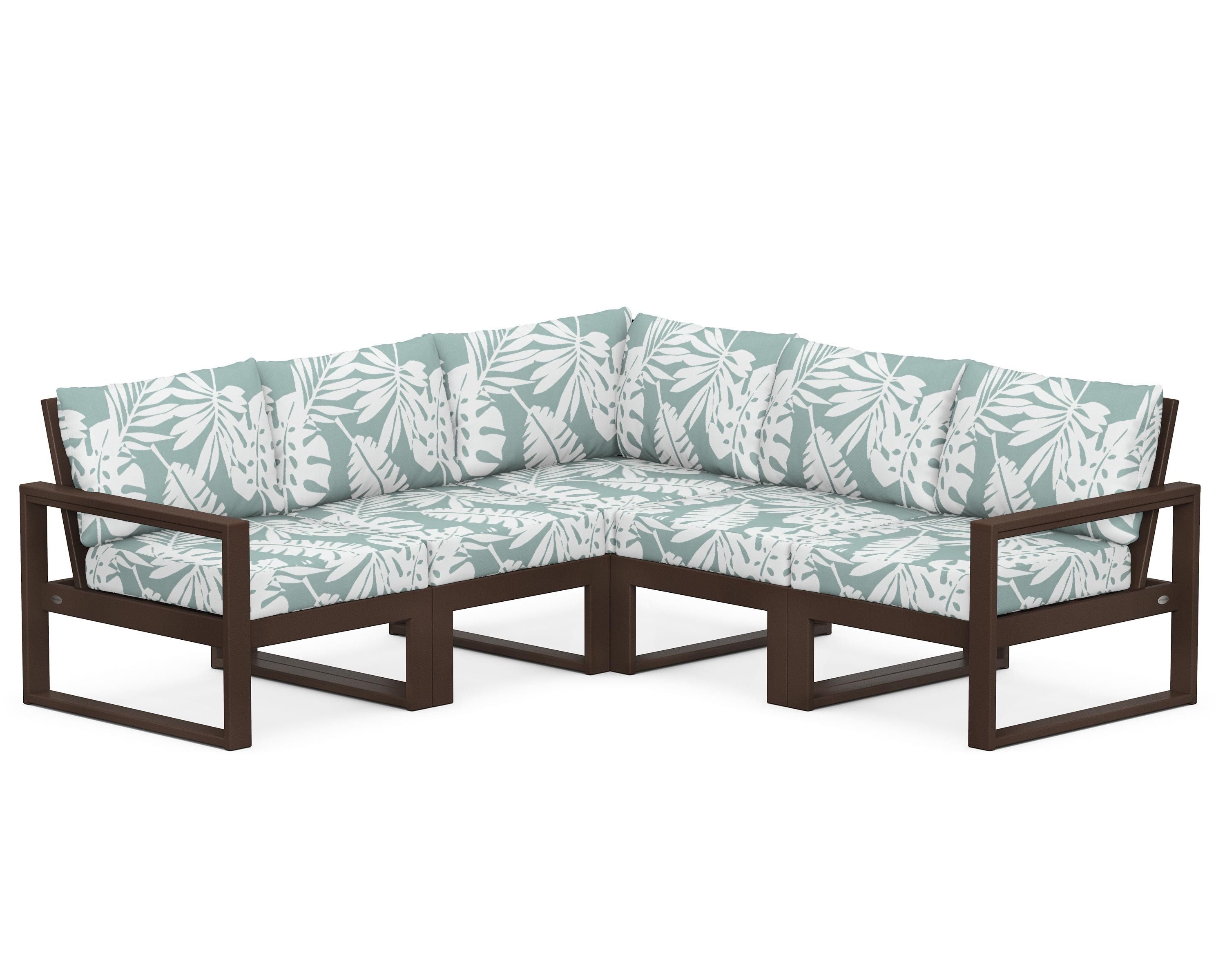 POLYWOOD® EDGE 5-Piece Modular Deep Seating Set in Mahogany / Leaf Glacier Spa