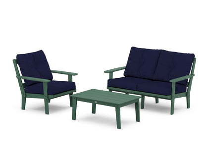 POLYWOOD® Oxford 3-Piece Deep Seating Set with Loveseat in Green / Navy