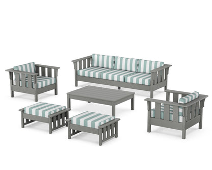 Martha Stewart by POLYWOOD® Acadia 6-Piece Lounge Sofa Set in Slate Grey / Cabana Stripe Glacier Spa