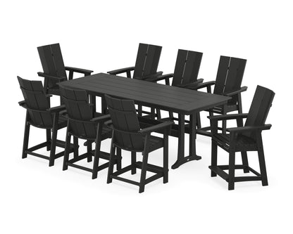 POLYWOOD® Modern Curveback Adirondack 9-Piece Farmhouse Counter Set with Trestle Legs in Black