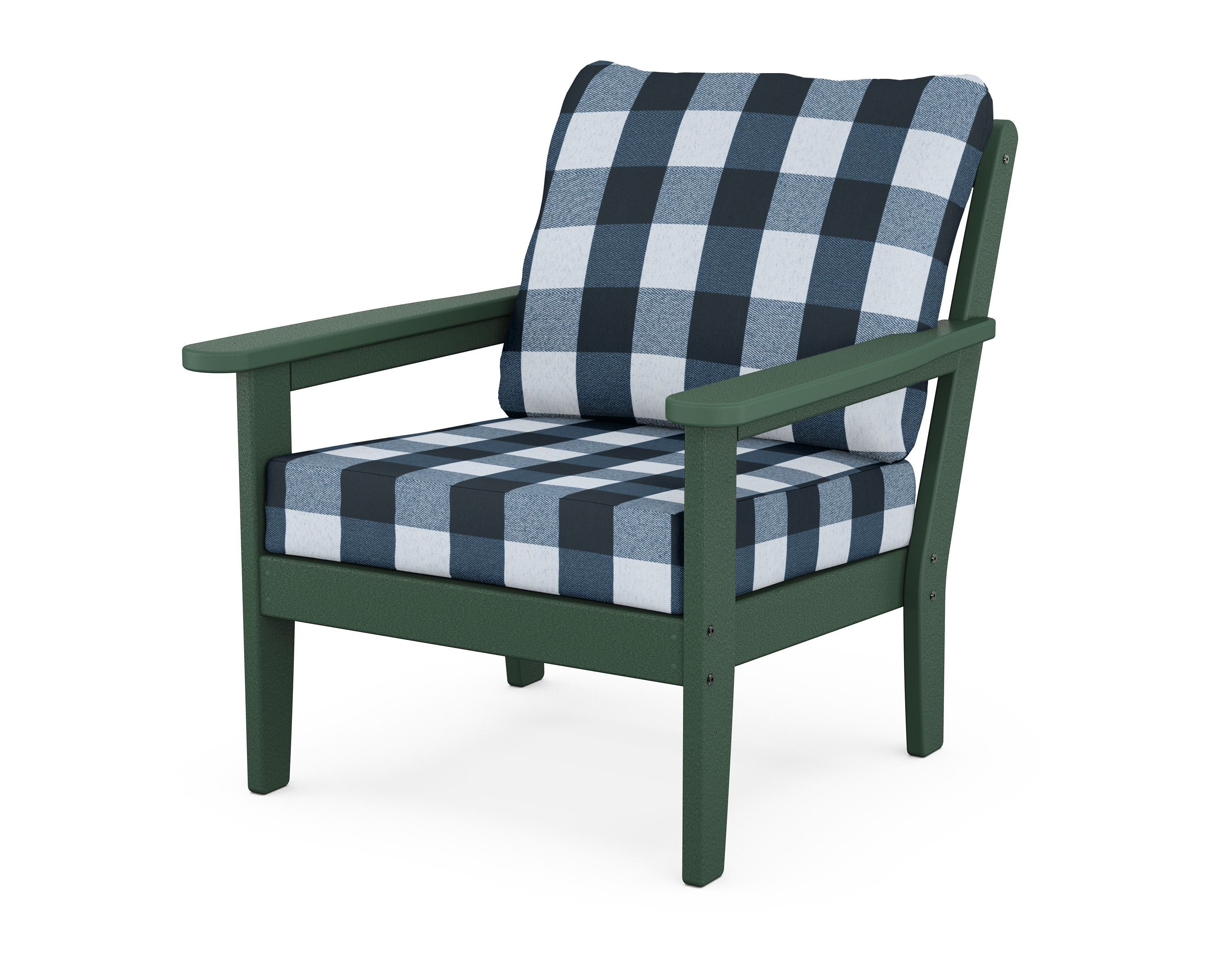 Country Living Cottage Deep Seating Chair in Green / Buffalo Plaid Marine Indigo