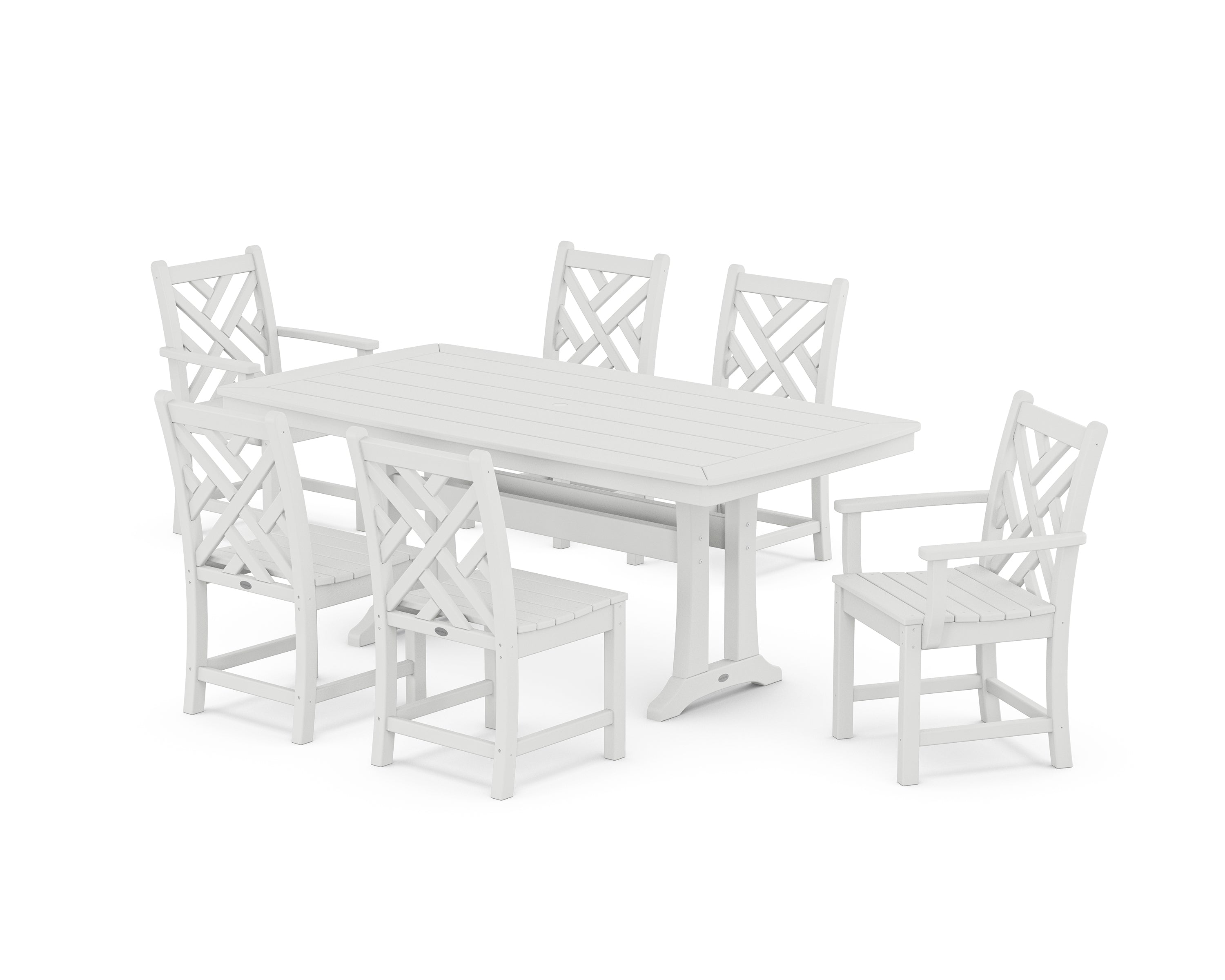 POLYWOOD® Chippendale 7-Piece Dining Set with Trestle Legs in White