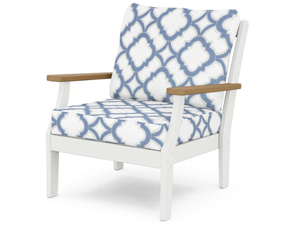 POLYWOOD® Braxton Deep Seating Chair in White / Natural / Trellis Sky Blue