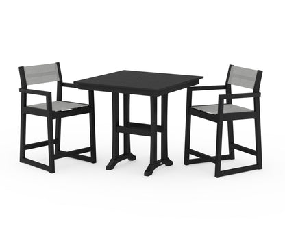 POLYWOOD® EDGE Sling Arm Chair 3-Piece Farmhouse Counter Set with Trestle Legs in Black / Metallic Sling