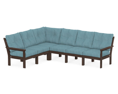 POLYWOOD® Vineyard 6-Piece Sectional in Mahogany / Lattice Sky Blue