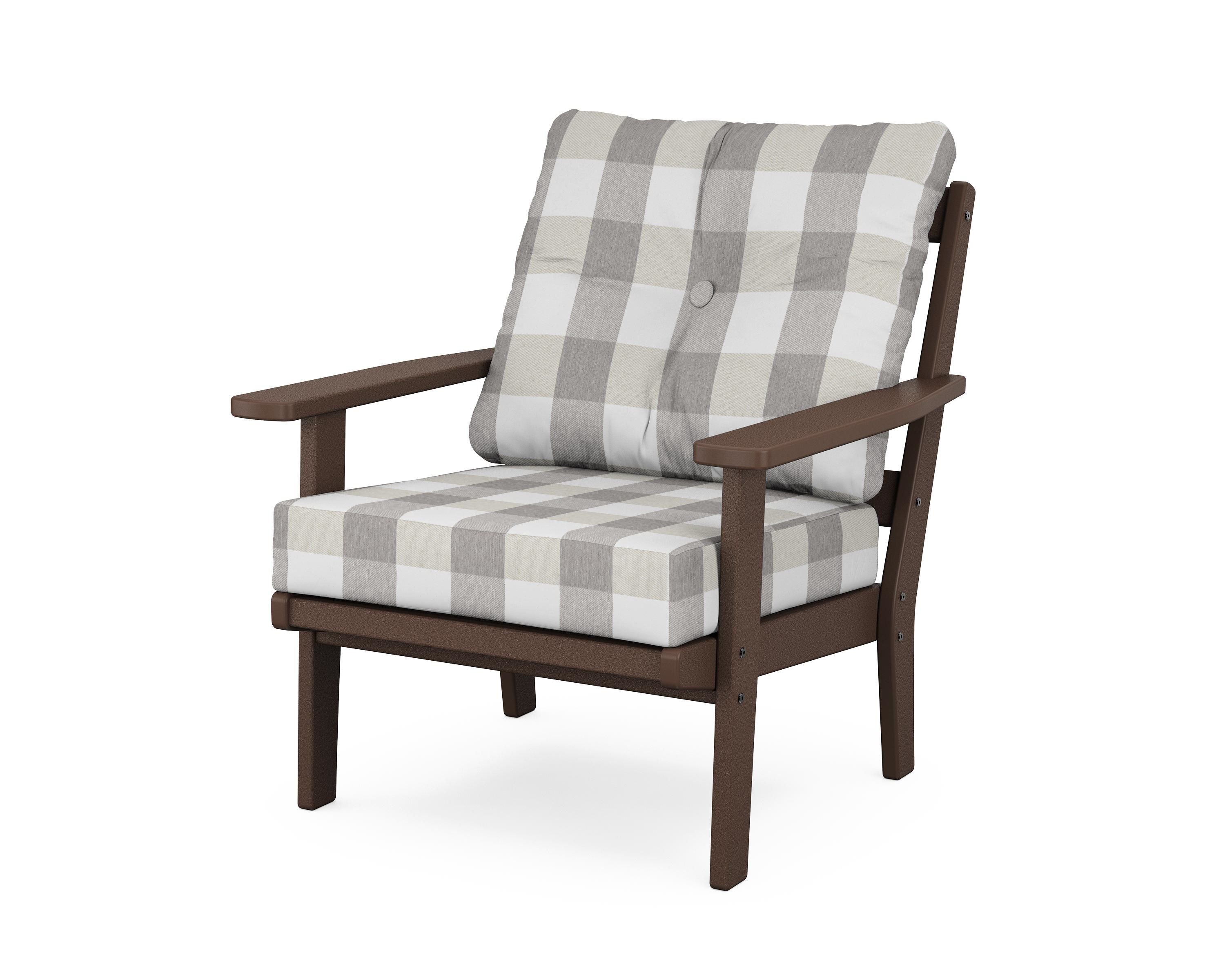 POLYWOOD® Oxford Deep Seating Chair in Mahogany / Buffalo Plaid Grey Mist