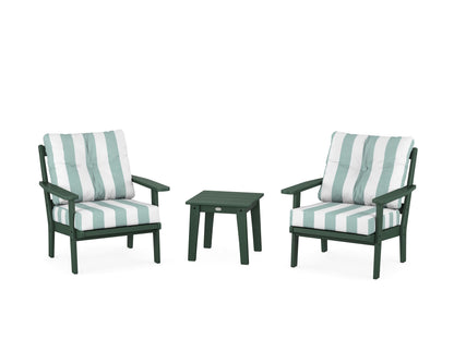 POLYWOOD® Oxford 3-Piece Deep Seating Set in Green / Cabana Stripe Glacier Spa
