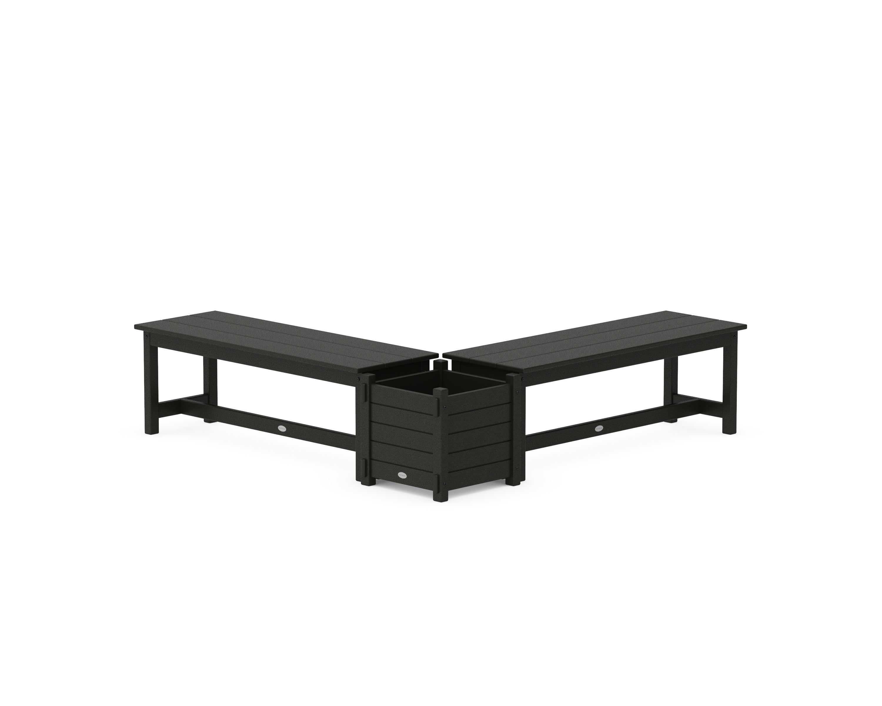 POLYWOOD® 48" Nautical L- Shaped Planter Bench Set in Black