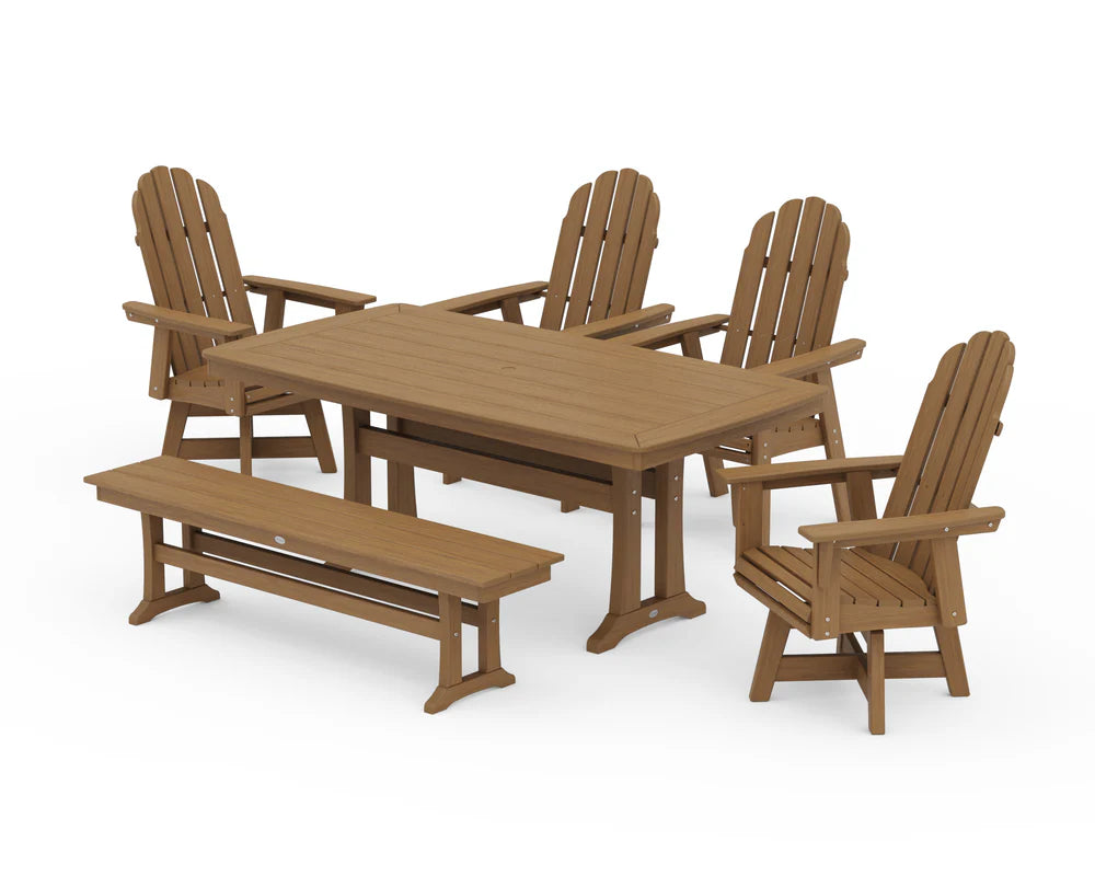 Vineyard Curveback Adirondack Swivel Chair 6-Piece Dining Set with Trestle Legs and Bench