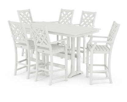 Country Living Wovendale Arm Chair 7-Piece Farmhouse Bar Set with Trestle Legs in White
