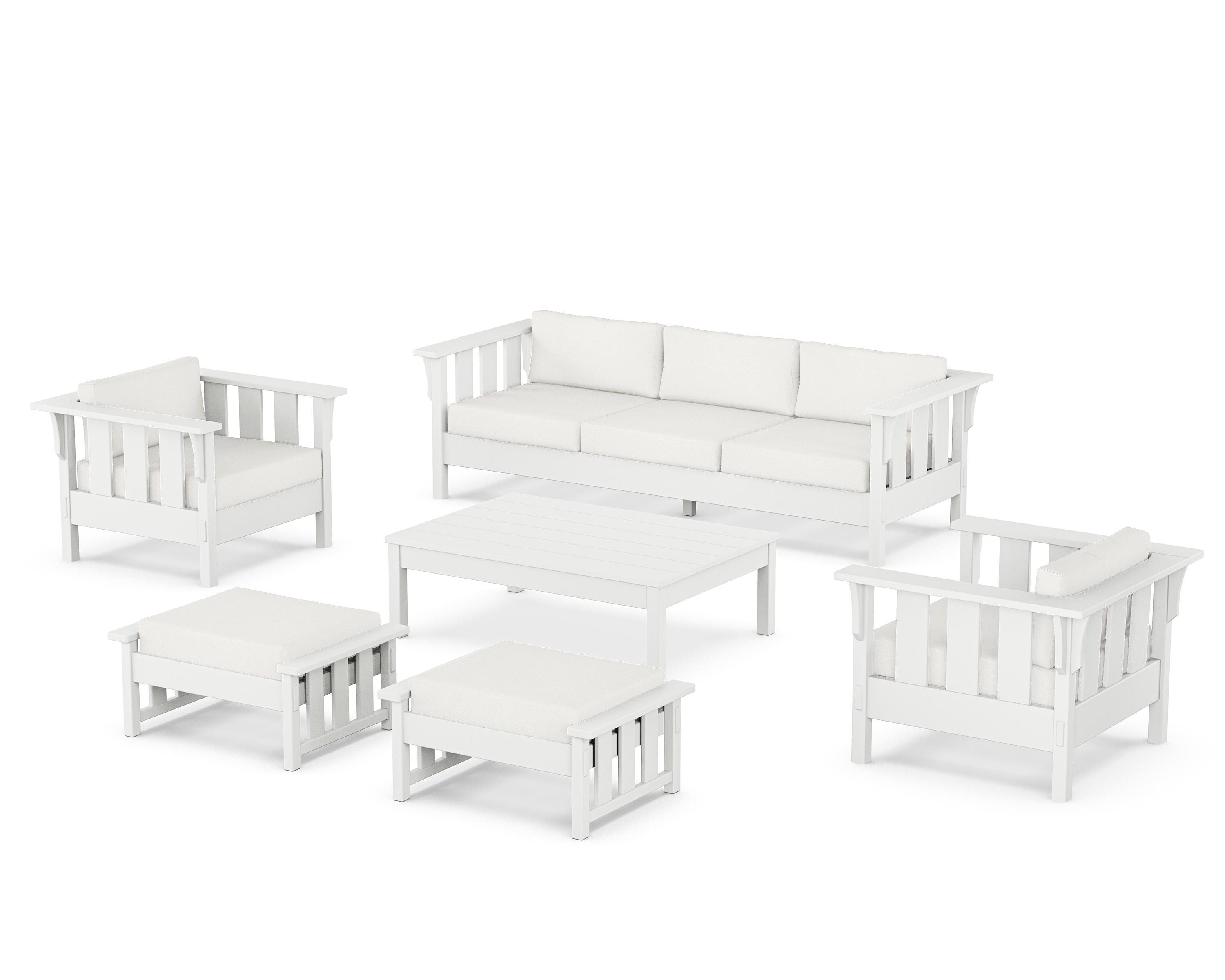 Martha Stewart by POLYWOOD® Acadia 6-Piece Lounge Sofa Set in White / Natural Linen