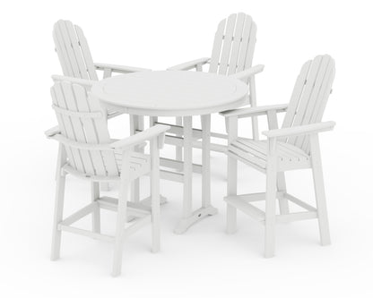 POLYWOOD® Vineyard Curveback Adirondack 5-Piece Nautical Trestle Bar Set in White
