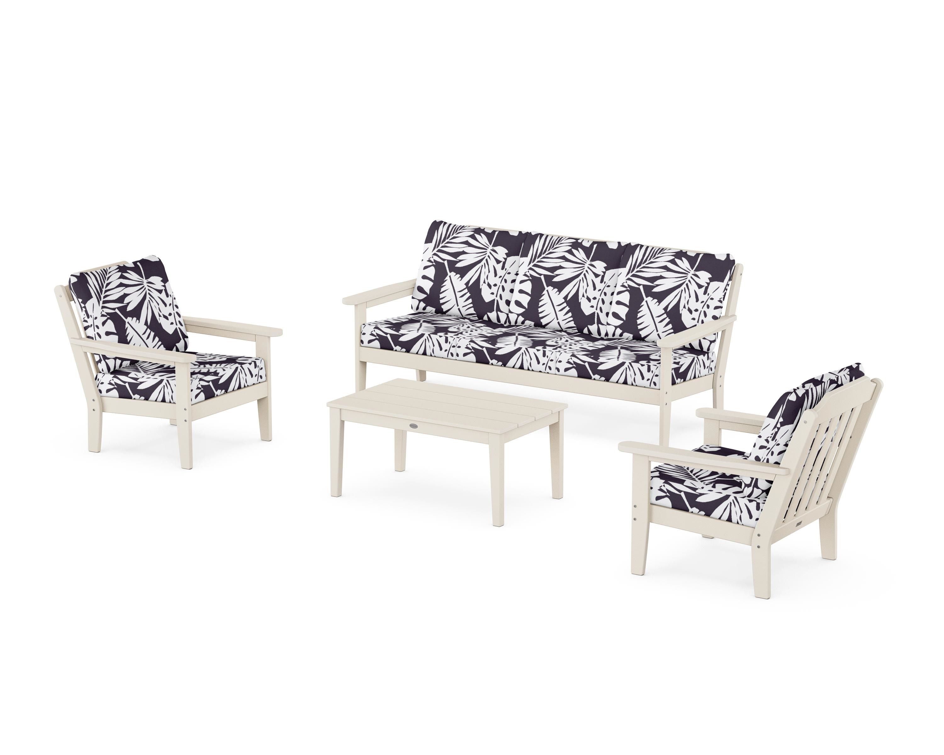 Country Living Cottage 4-Piece Deep Seating Set with Sofa in Sand / Leaf Navy