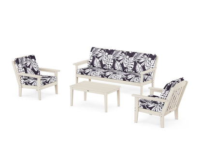 Country Living Cottage 4-Piece Deep Seating Set with Sofa in Sand / Leaf Navy