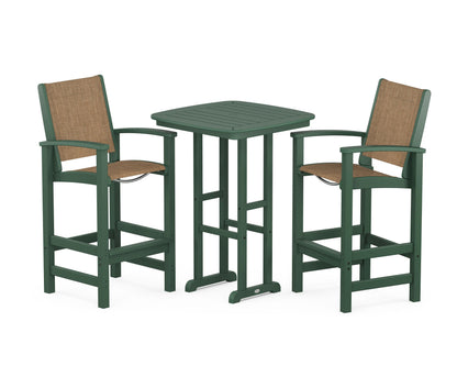 POLYWOOD® Coastal 3-Piece Bar Set in Green / Burlap Sling
