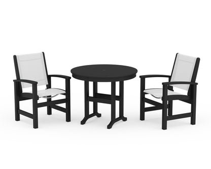 POLYWOOD® Coastal 3-Piece Round Dining Set in Black / White Sling