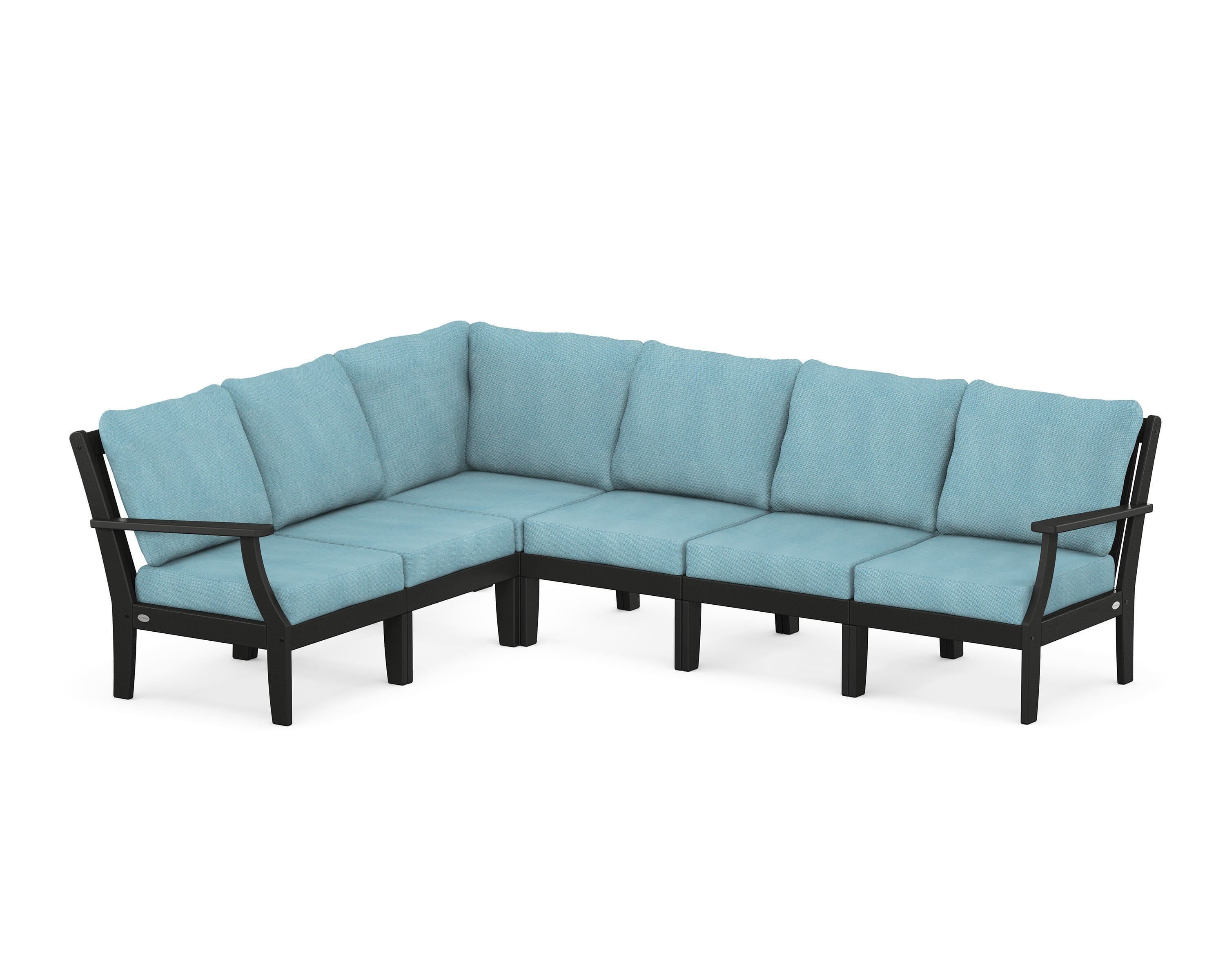 POLYWOOD® Braxton Modular 6-Piece Deep Seating Set in Black / Lattice Sky Blue