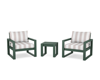 POLYWOOD® EDGE Sectional 3-Piece Deep Seating Set in Green / Cabana Stripe Dune Burlap