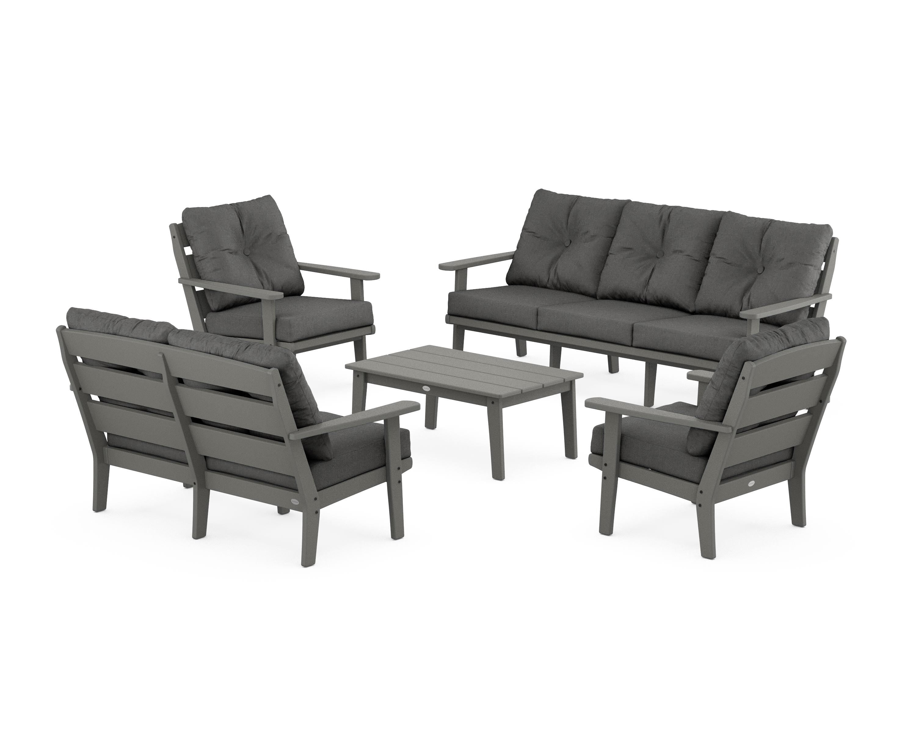 POLYWOOD® Lakeside 5-Piece Lounge Sofa Set in Slate Grey / Spectrum Carbon