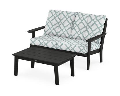 POLYWOOD® Lakeside 2-Piece Lounge Loveseat Set in Black / Trellis Glacier Spa