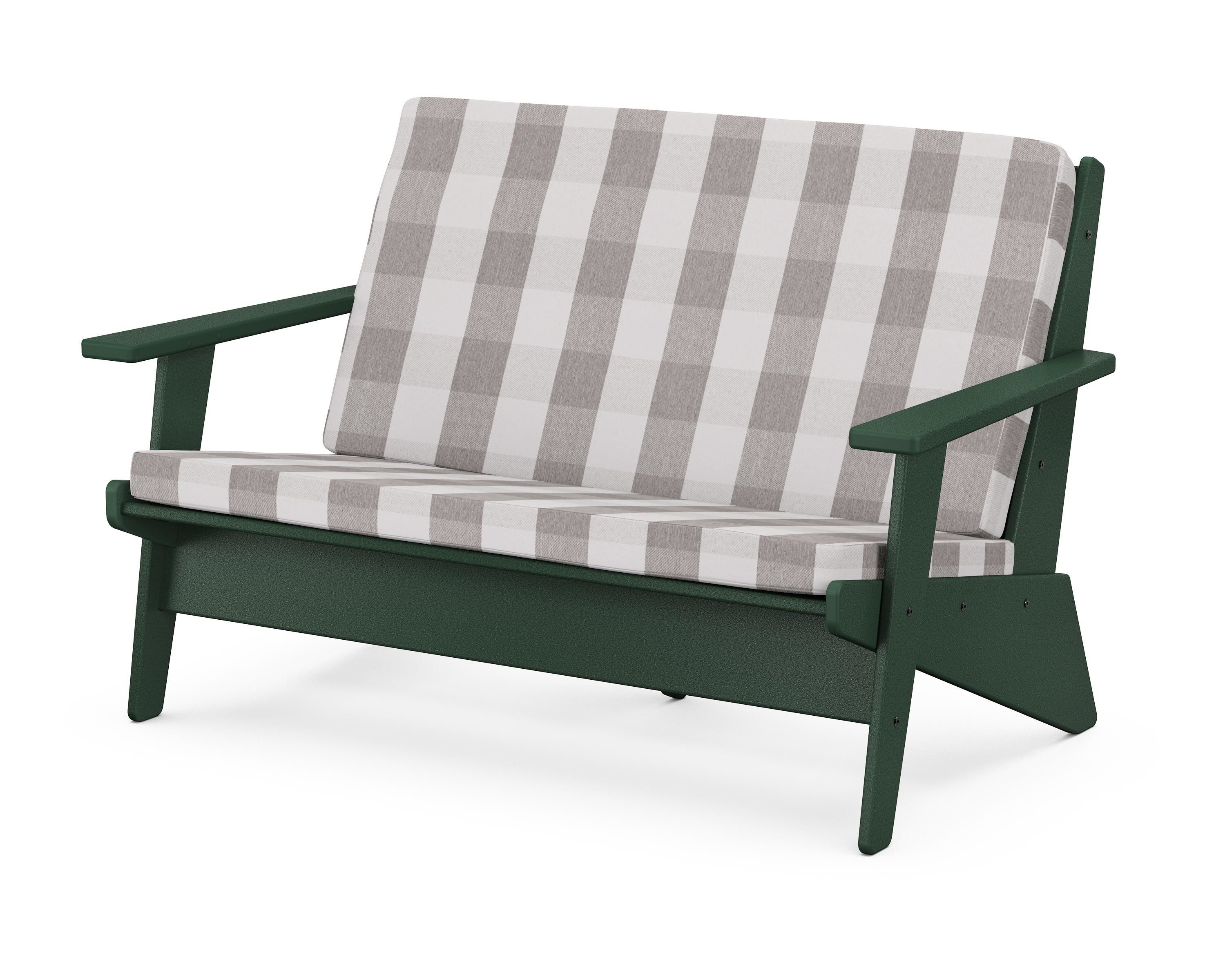 POLYWOOD® Riviera Modern Lounge Loveseat in Green / Buffalo Plaid Grey Mist