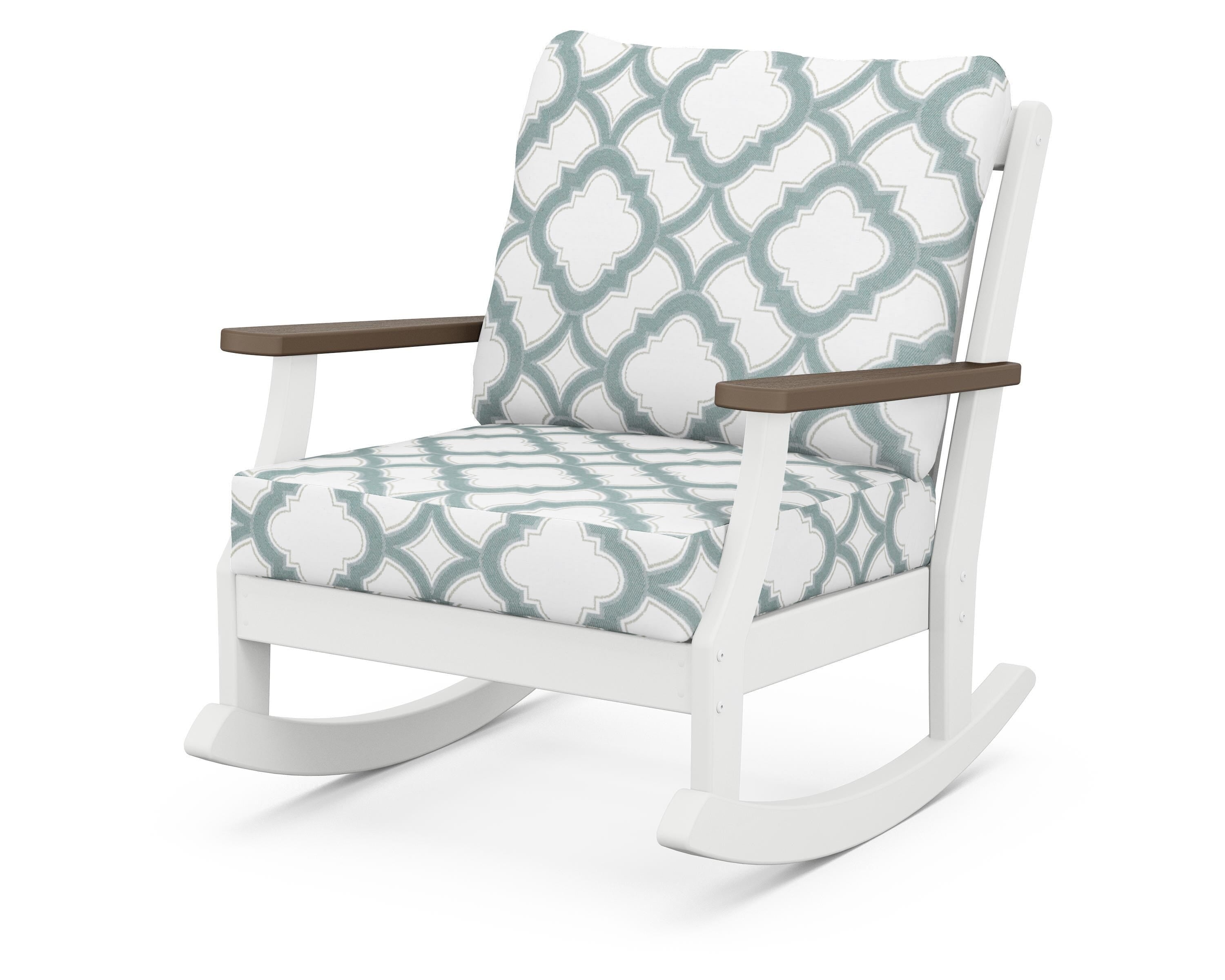 POLYWOOD® Braxton Deep Seating Rocking Chair in White / Kona / Trellis Glacier Spa