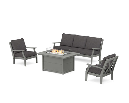 POLYWOOD® Braxton Deep Seating Fire Pit Table Set in Slate Grey / Ash Charcoal