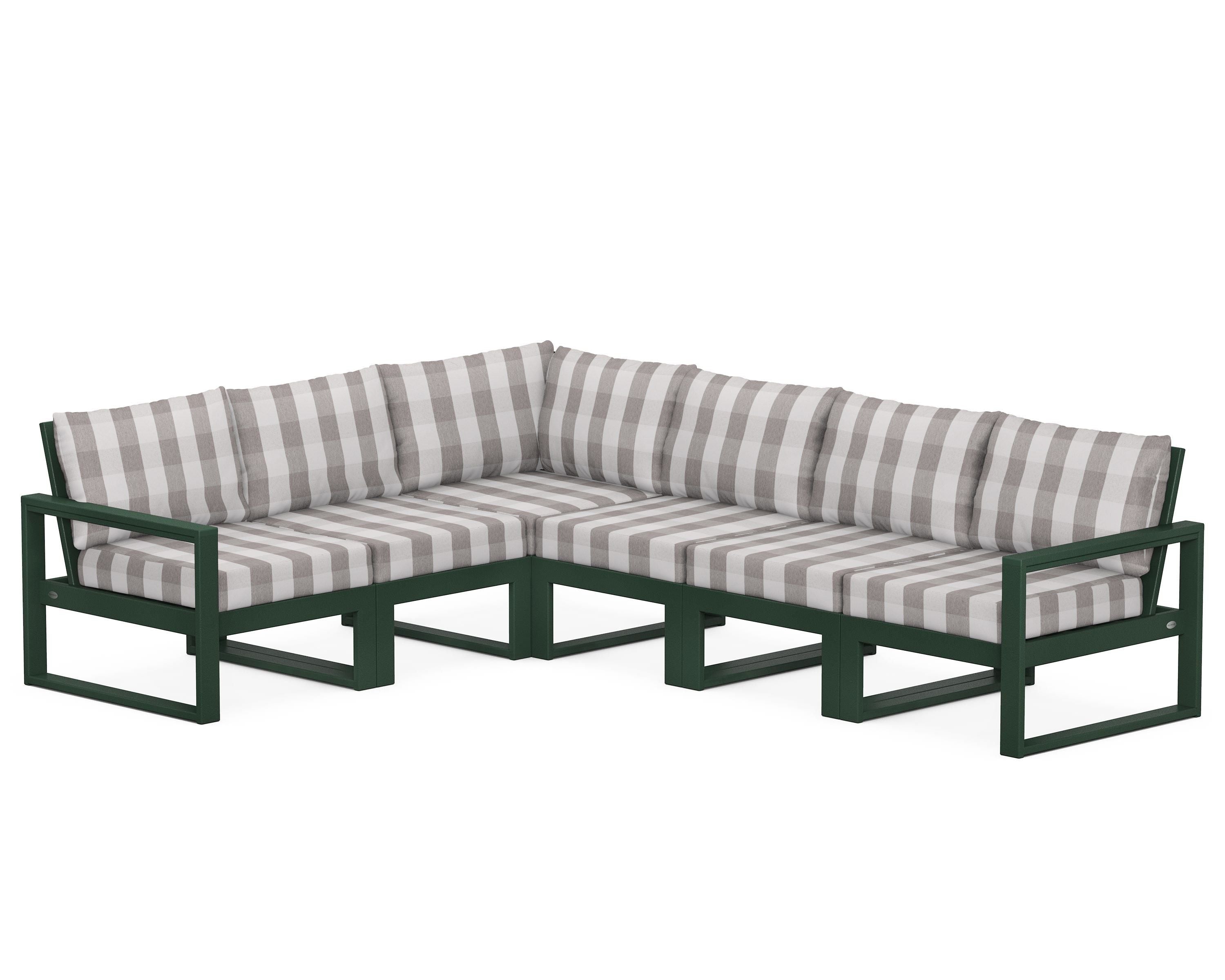 POLYWOOD® EDGE 6-Piece Modular Deep Seating Set in Green / Buffalo Plaid Grey Mist