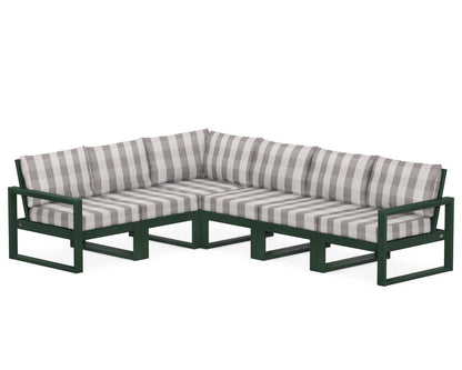 POLYWOOD® EDGE 6-Piece Modular Deep Seating Set in Green / Buffalo Plaid Grey Mist