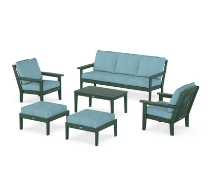 Country Living Cottage 6-Piece Lounge Sofa Set in Green / Lattice Sky Blue