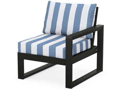 POLYWOOD® EDGE Modular Right Arm Chair in Black / Cabana Stripe Sky Blue