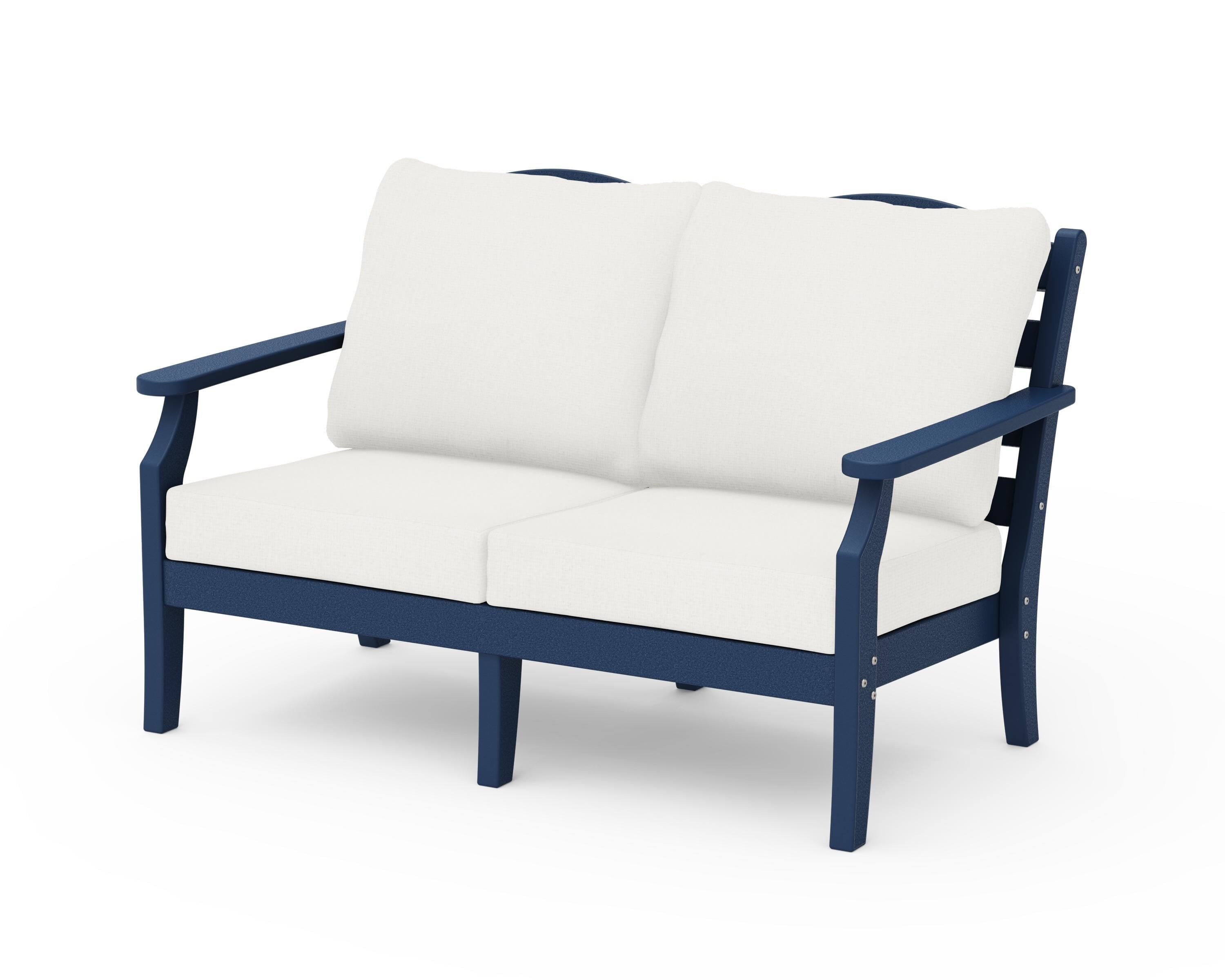 Draper James™ by  POLYWOOD® Savannah Deep Seating Loveseat in Navy / Natural Linen